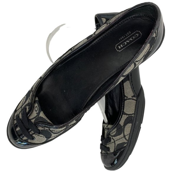 Womens 7.5 Coach Dannie Ballet Flats Shoes Monogram Patent Leather Black 6539 - Picture 16 of 16